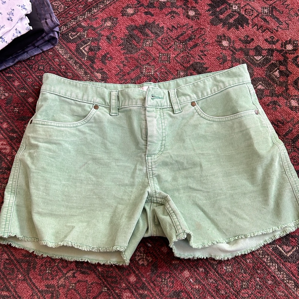 Green denim shorts